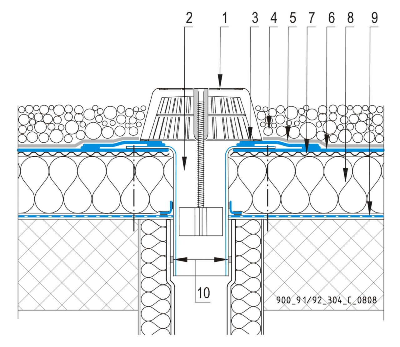 CAD Detalji - sustav balastnog krova - vertikalni slivnik