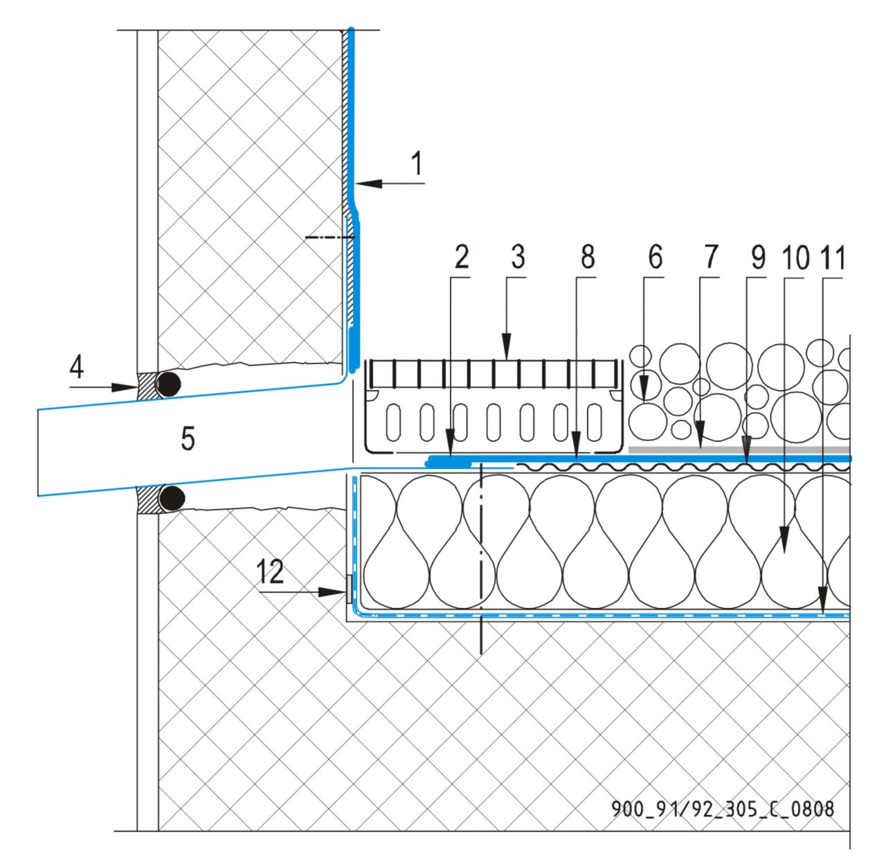 CAD Detalji - sustav balastnog krova - zidni slivnik