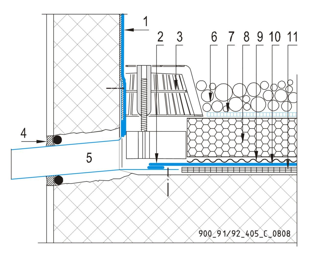 CAD Detalji - sustav inverznog krova - zidni slivnik