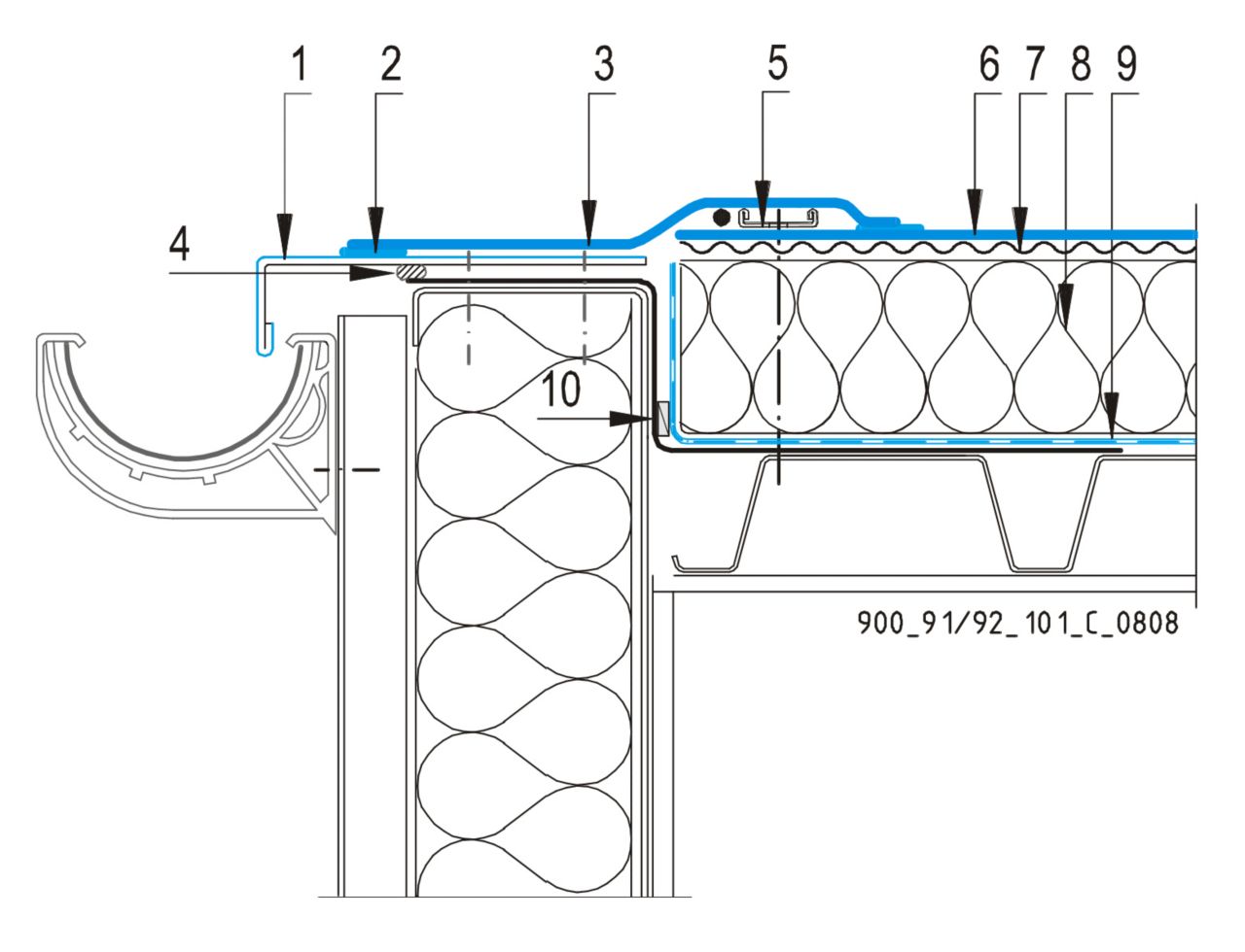 CAD Detalji - sustav mehanički pričvršćenog krova - odvodni kanal