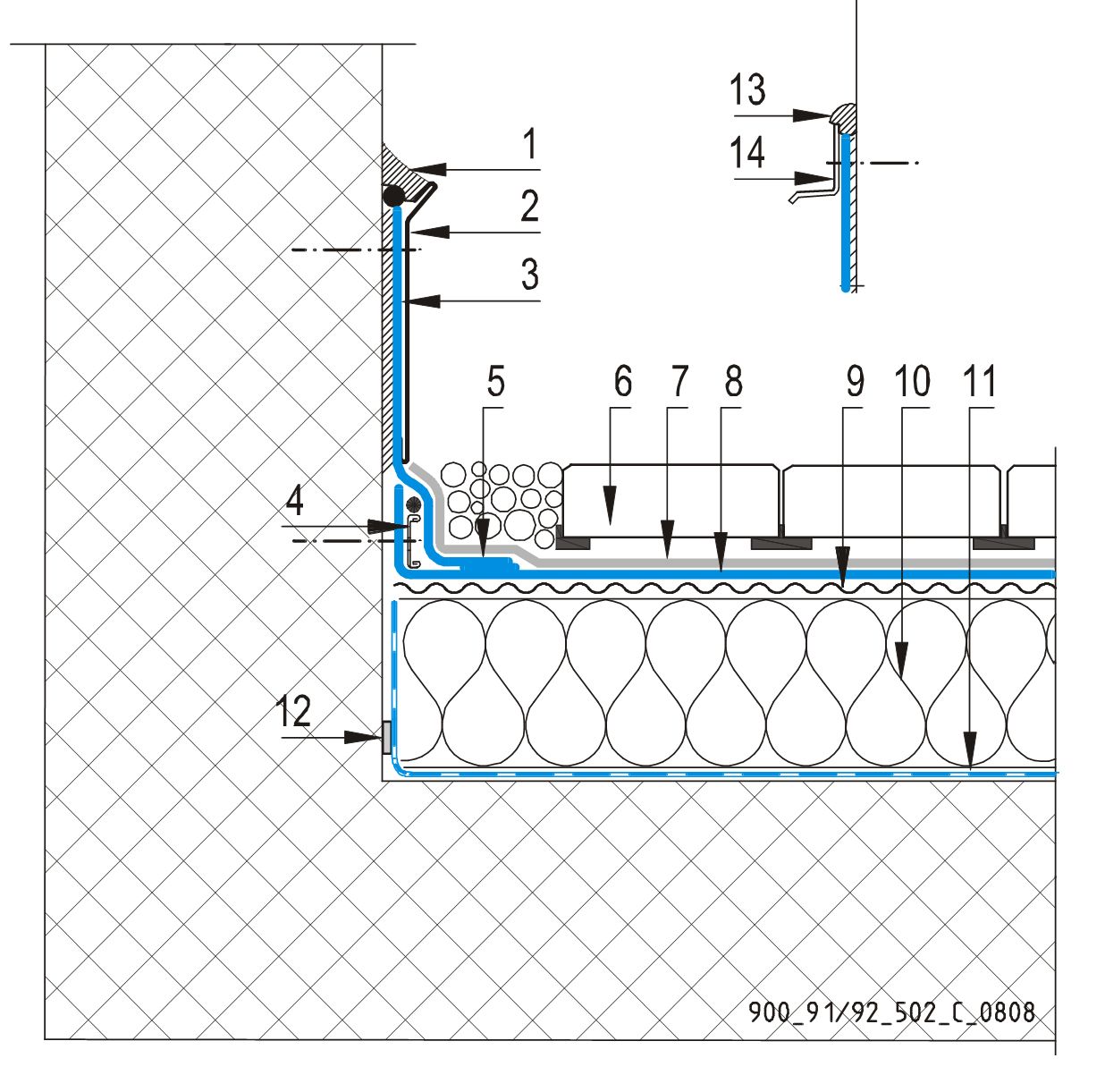 CAD Detalji - sustav prohodnog krova - vertikalna površina