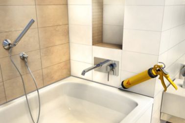 Step by step to seal around a basin and bath with Sika's sanitary silicone sealant.