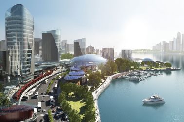 Blick über Stadt am Hafen