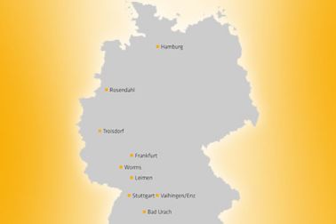 Deutschlandkarte mit den Standorten von Sika