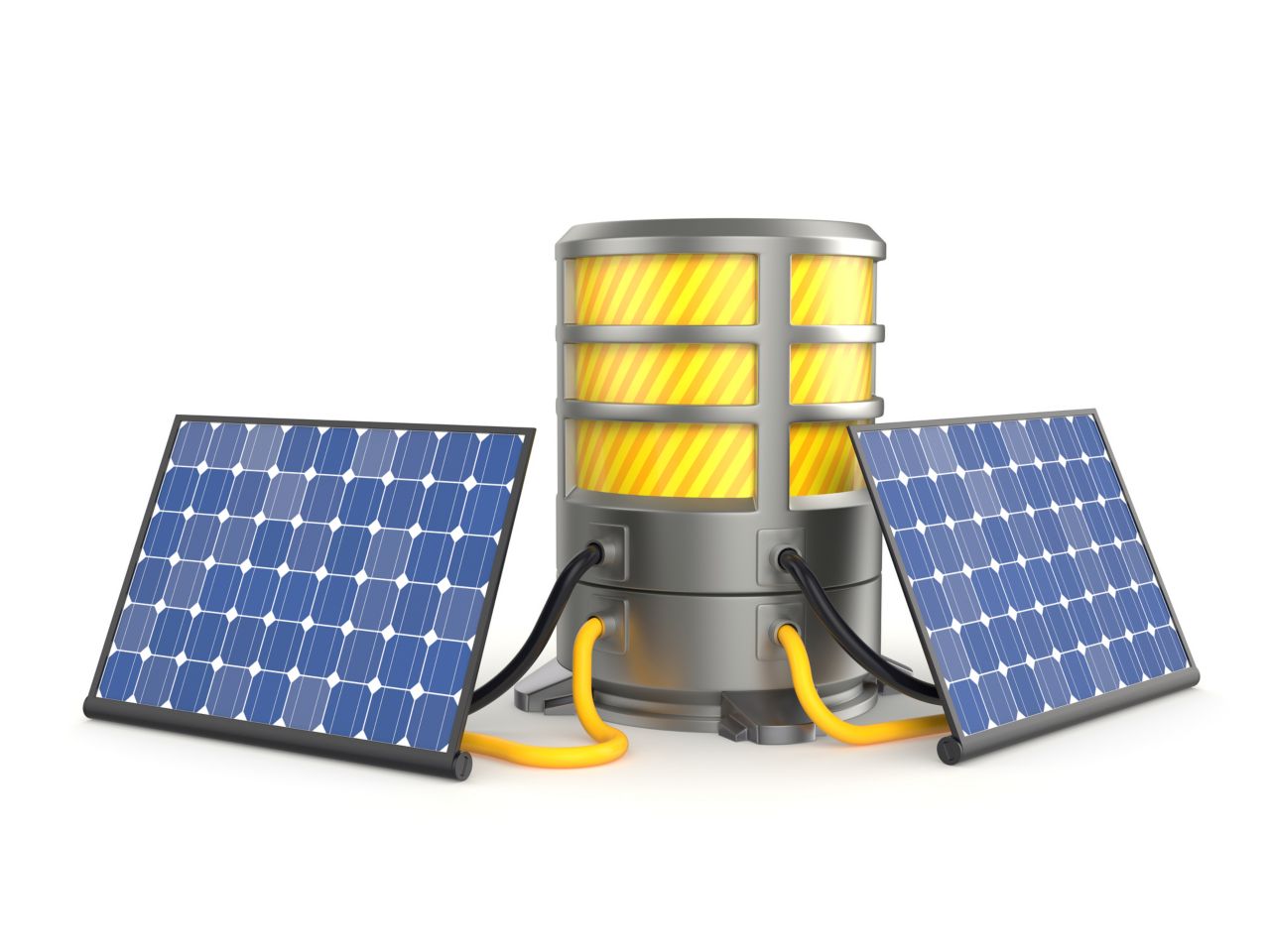 Solar energy concept. 3d render solar panel and battery isolated on white background.