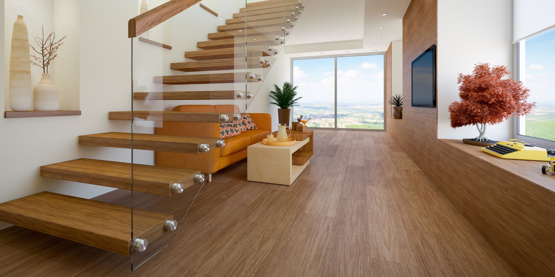 Elegant appartement with wooden floor and stairs