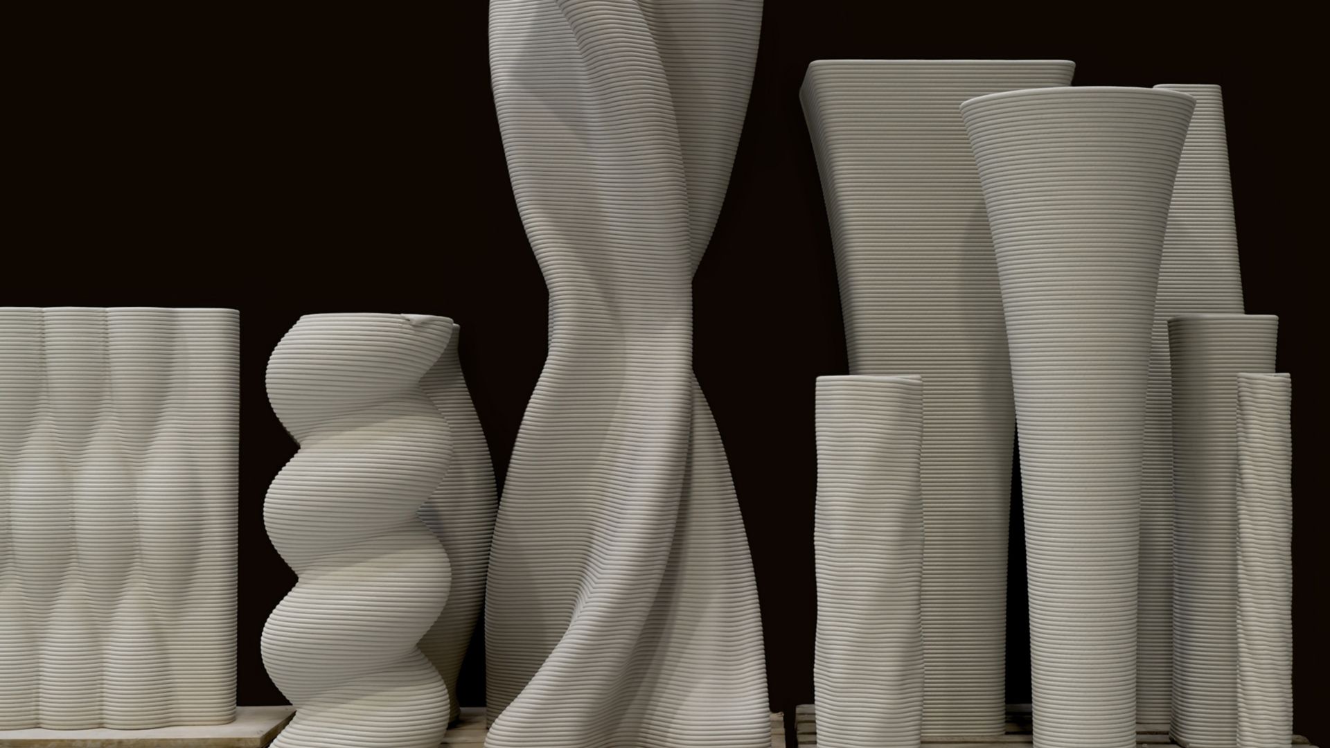 Collection of Sika 3D concrete printed elements columns towers shapes forms