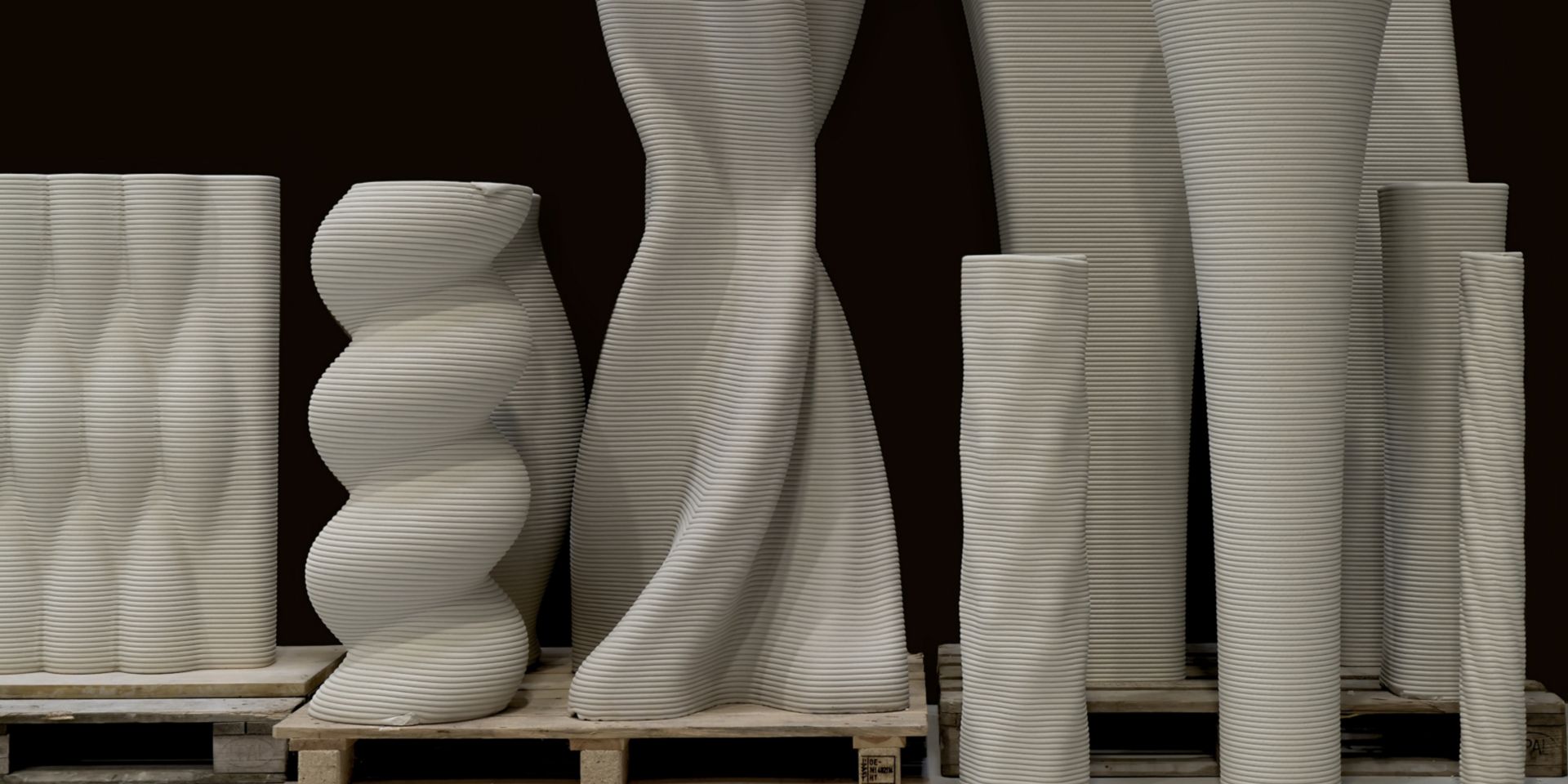 Collection of Sika 3D concrete printed elements columns towers shapes forms