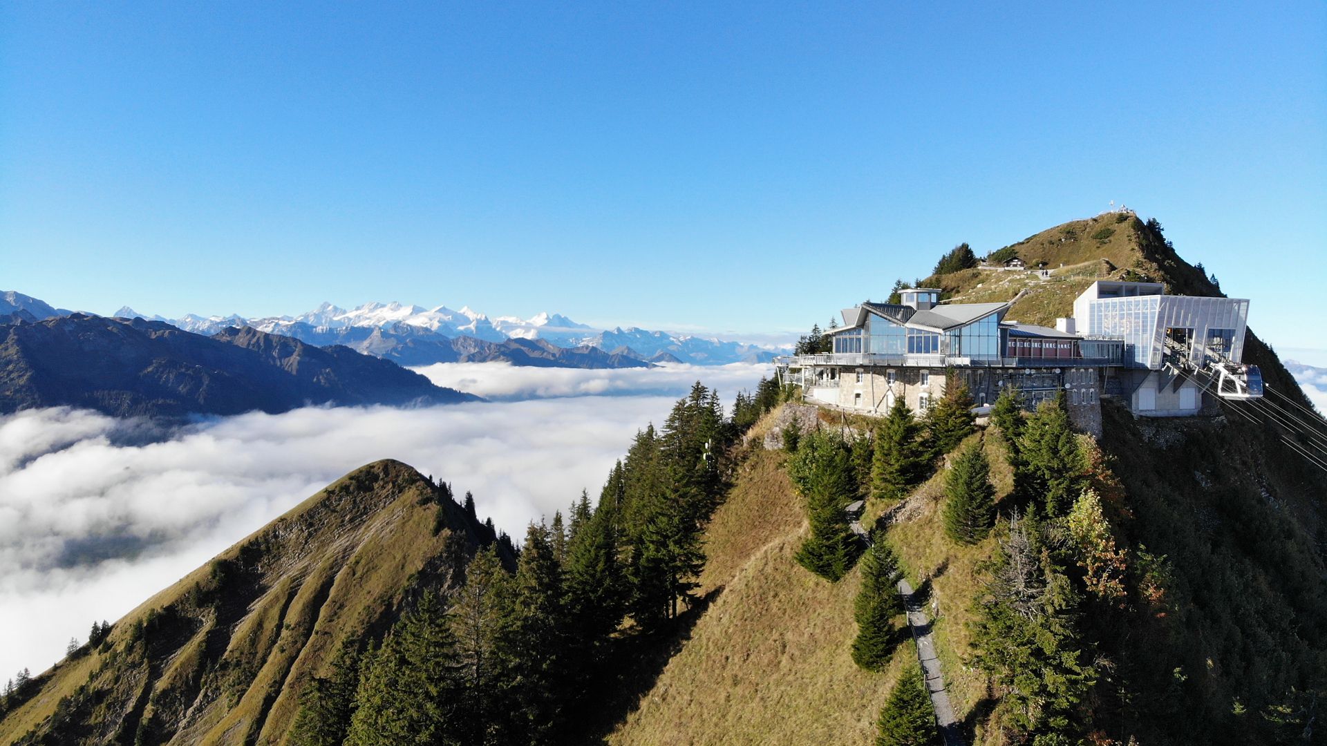 Sika Sarnafil roof on Stanserhorn mountain station with Cabrio cable car