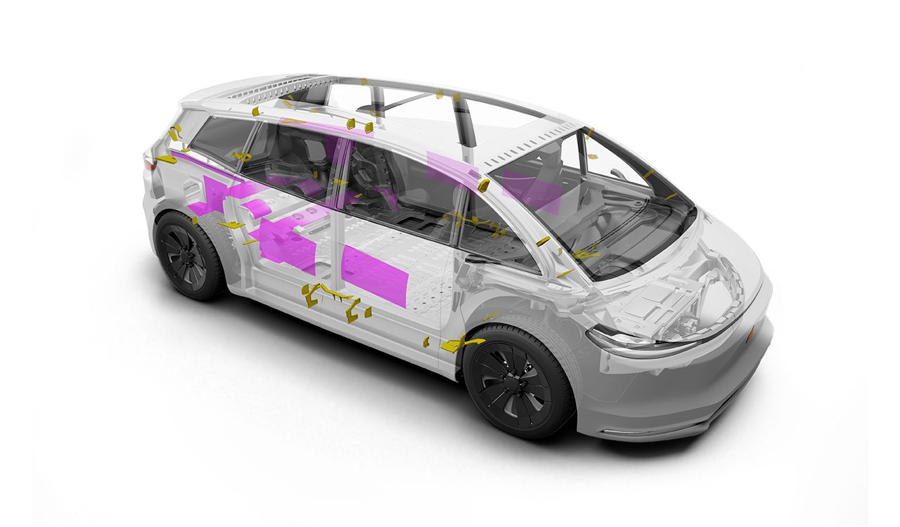 Acoustics system: sealing vehicle body cavities  and damping body panel vibration