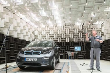 Sika acoustic test center in worms performing tests on a car