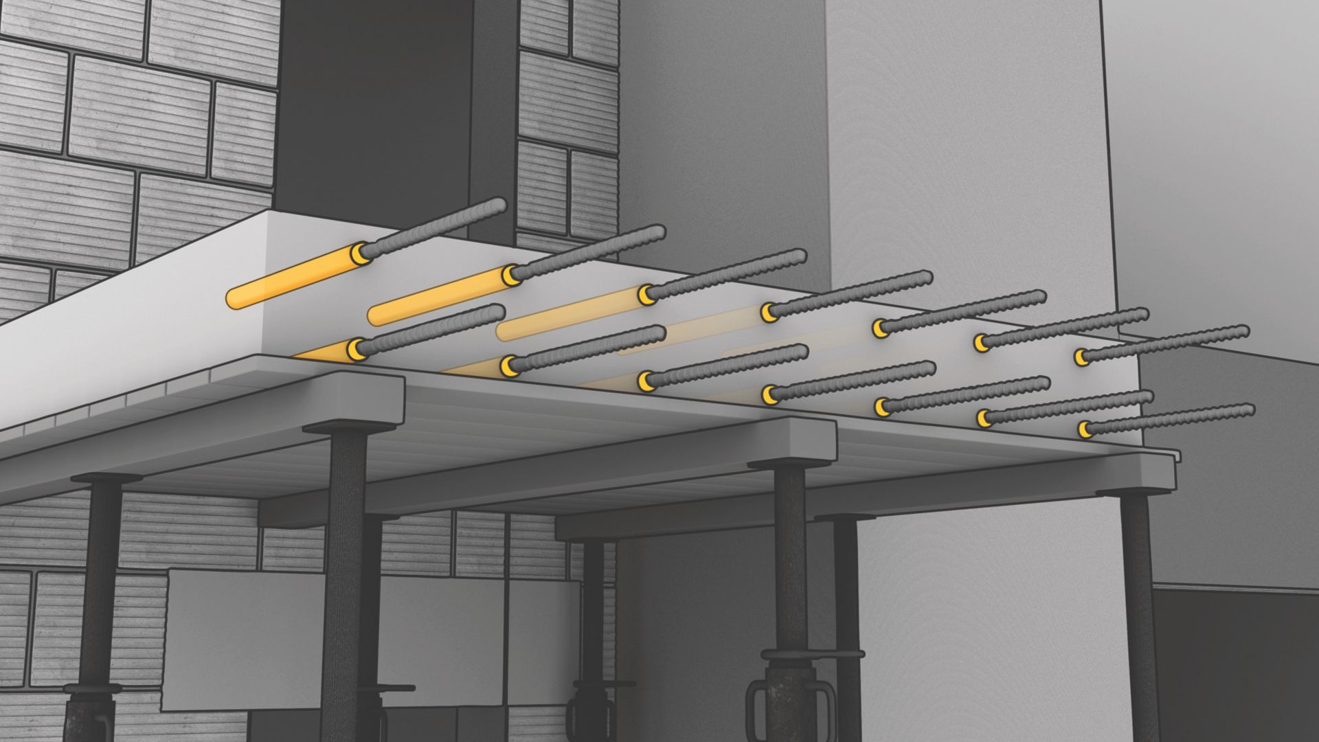 Bolts anchored into concrete with Sika AnchorFix anchoring adhesive