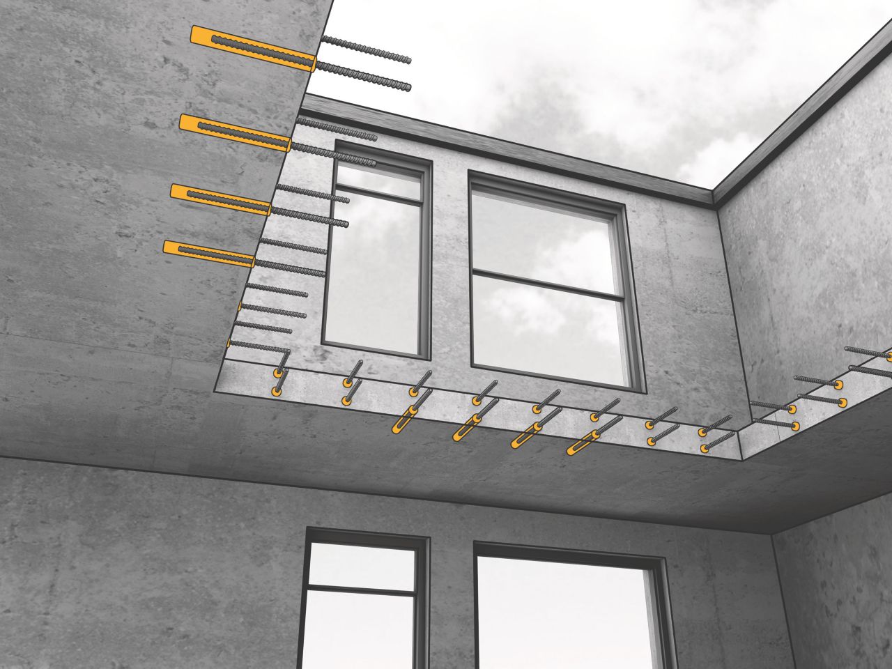 Bolts anchored into concrete with Sika AnchorFix anchoring adhesive