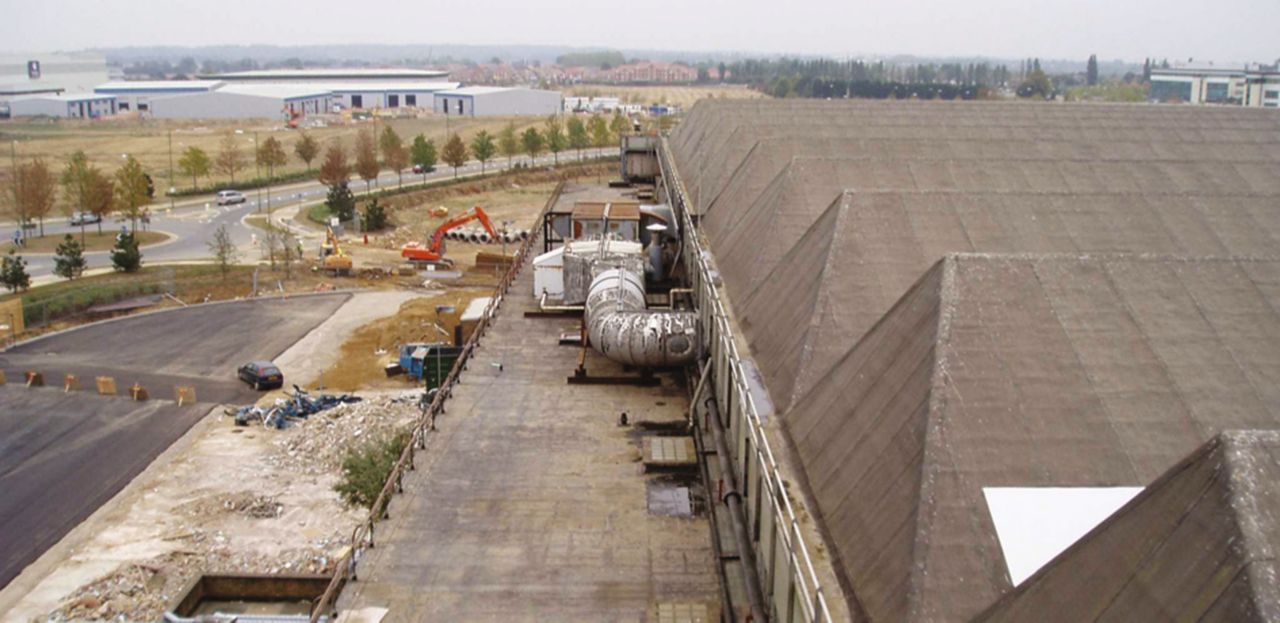 Comet hangar roof before renovation of bitumen roof