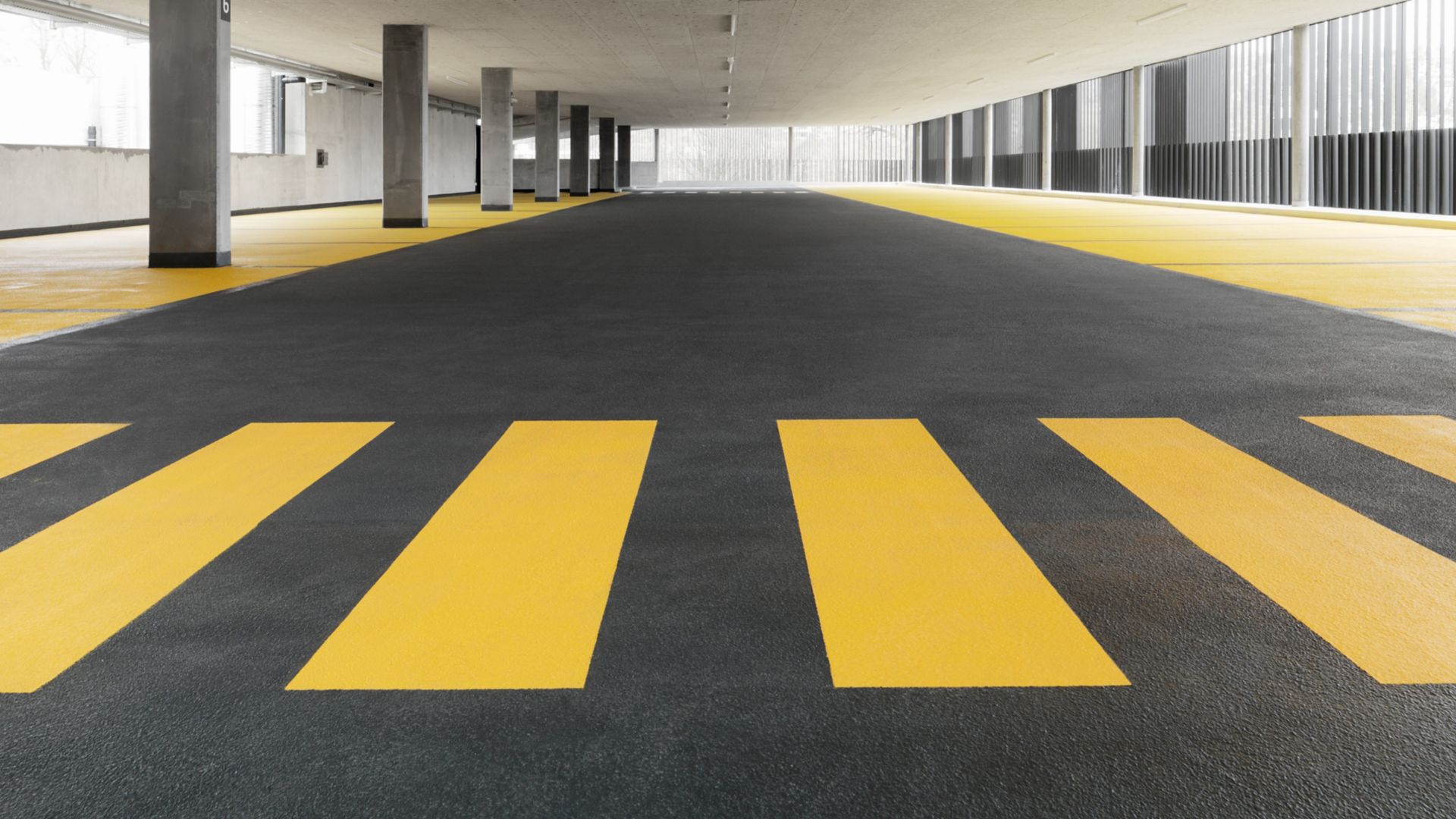 Colorful floor coating in car parking garage