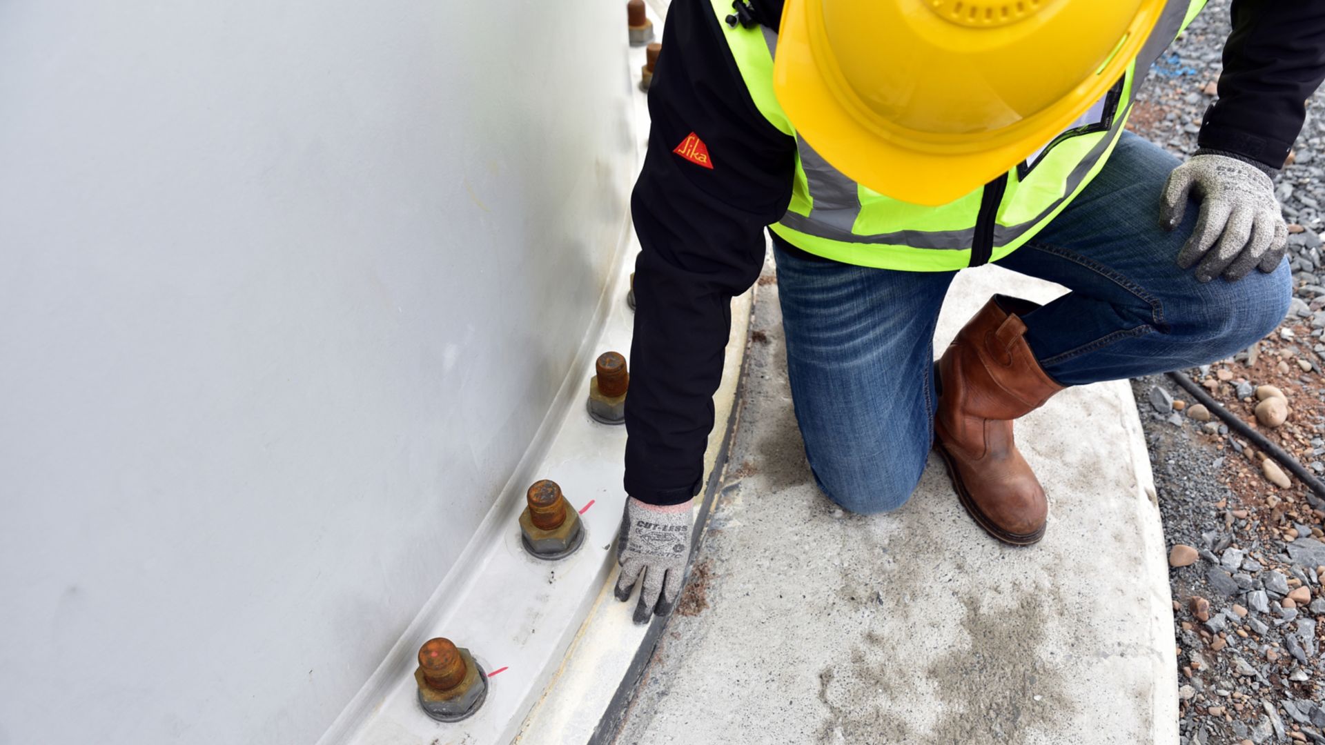 Man checking grouting quality 