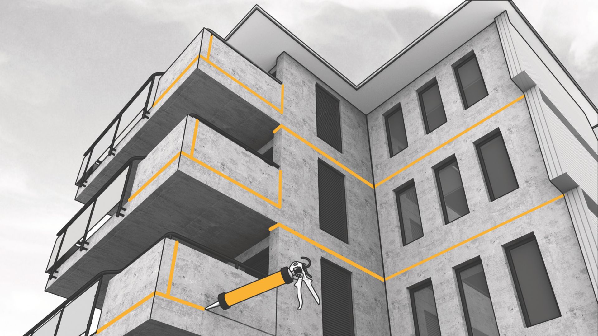 Application of joint sealant on a concrete building - Envelope System illustration