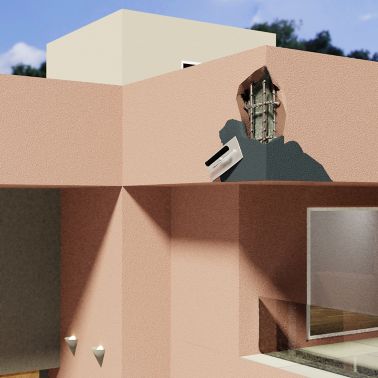 Application of concrete repair mortar on the wall of a house - Illustration