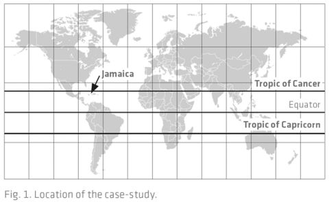 Map showing the location of the "Cool roofs in Hot Climate countries" Study