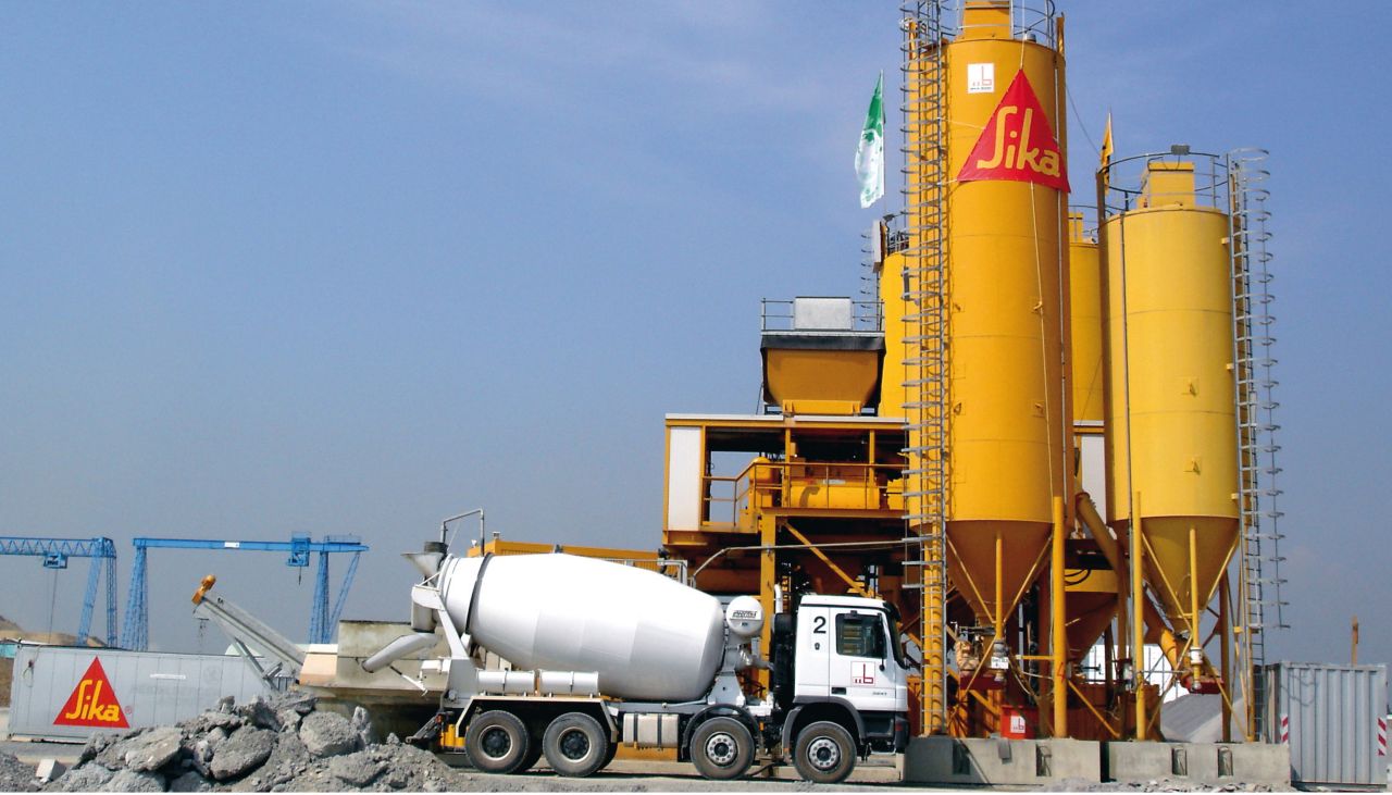 Sika Concrete Production: Cementitious material storage and ready-mix truck