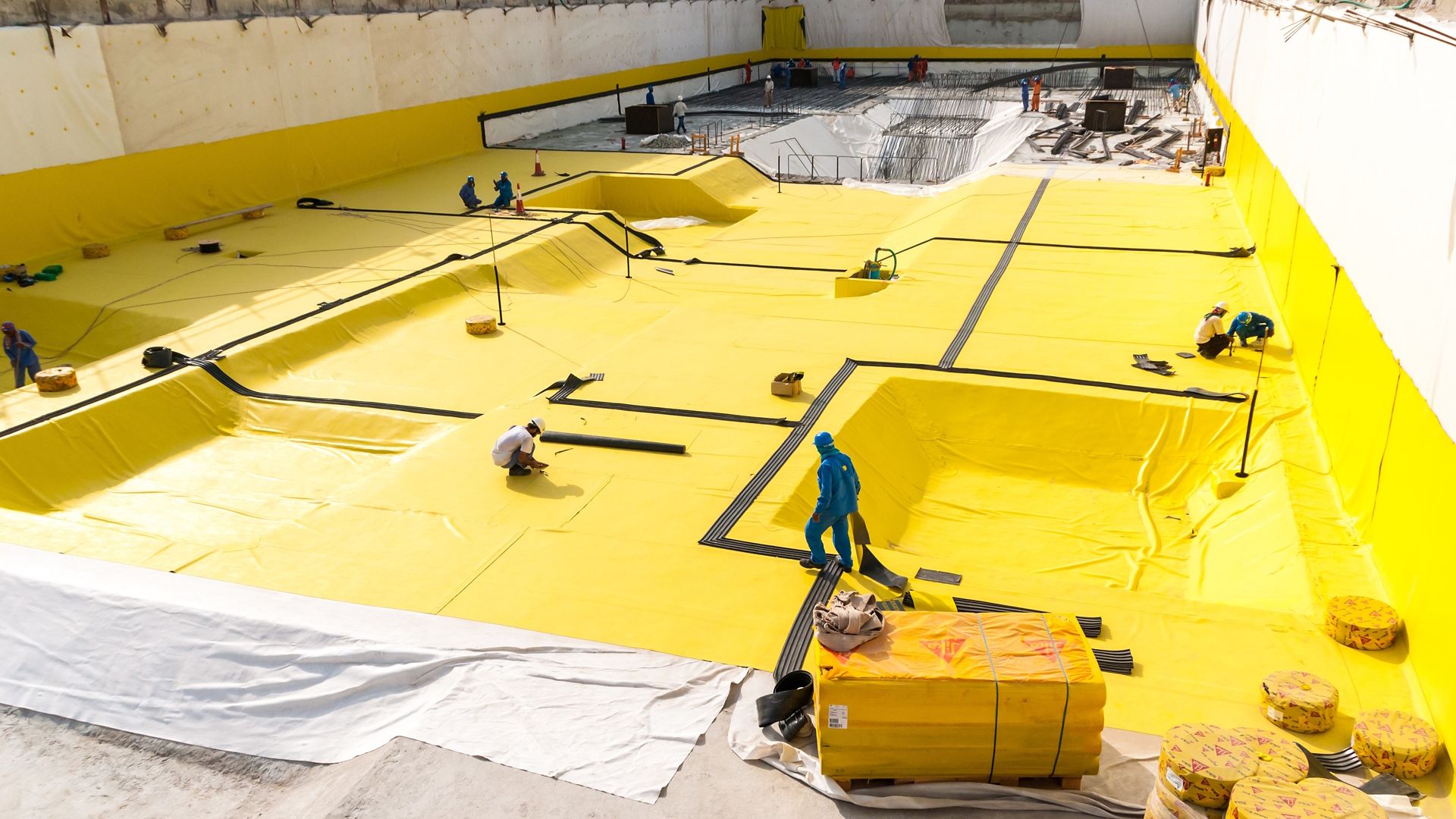 Applying waterproofing membrane at the basement of a data center