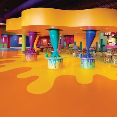 Colorful decorative floor made with Sika ComfortFloor system in Crayola Experience in Florida