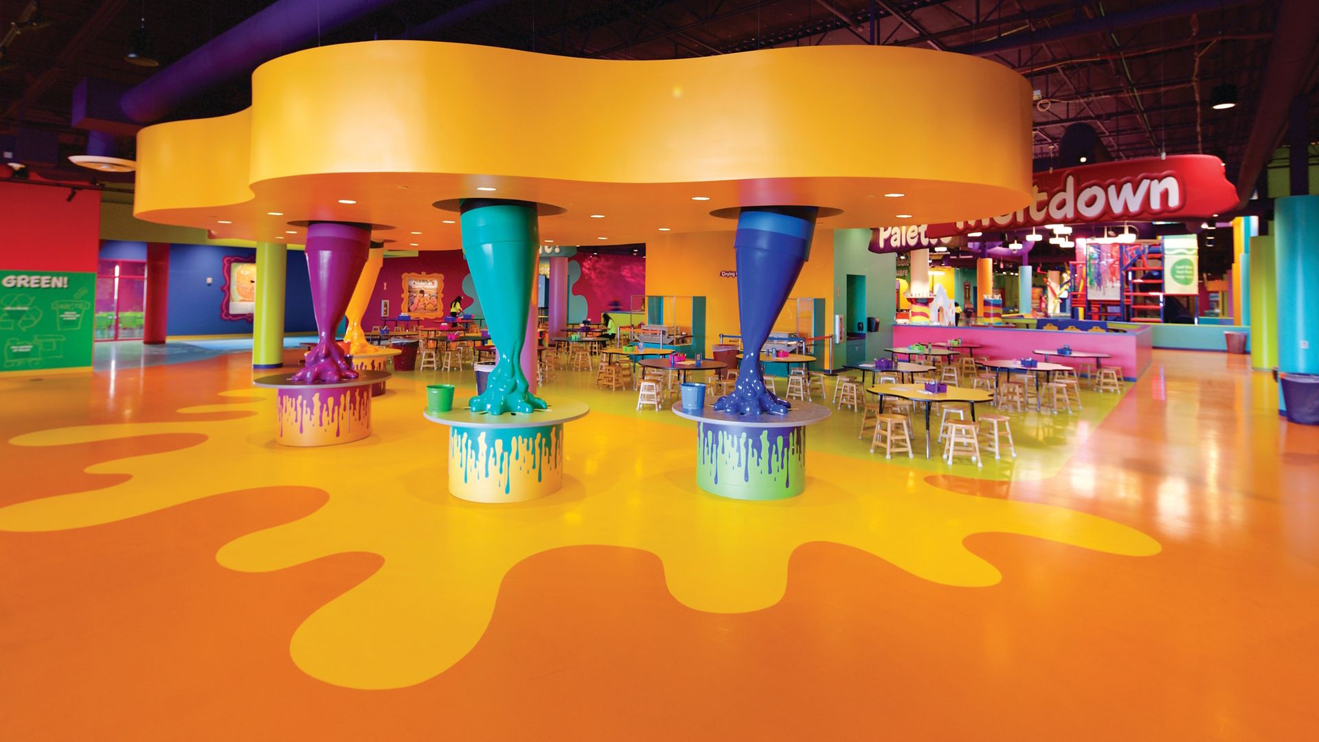 Colorful decorative floor made with Sika ComfortFloor system in Crayola Experience in Florida