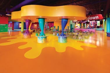 Colorful decorative floor made with Sika ComfortFloor system in Crayola Experience in Florida