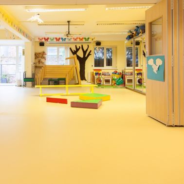 Classroom floor of Stick 'n' Step Charity School in Merseyside, UK