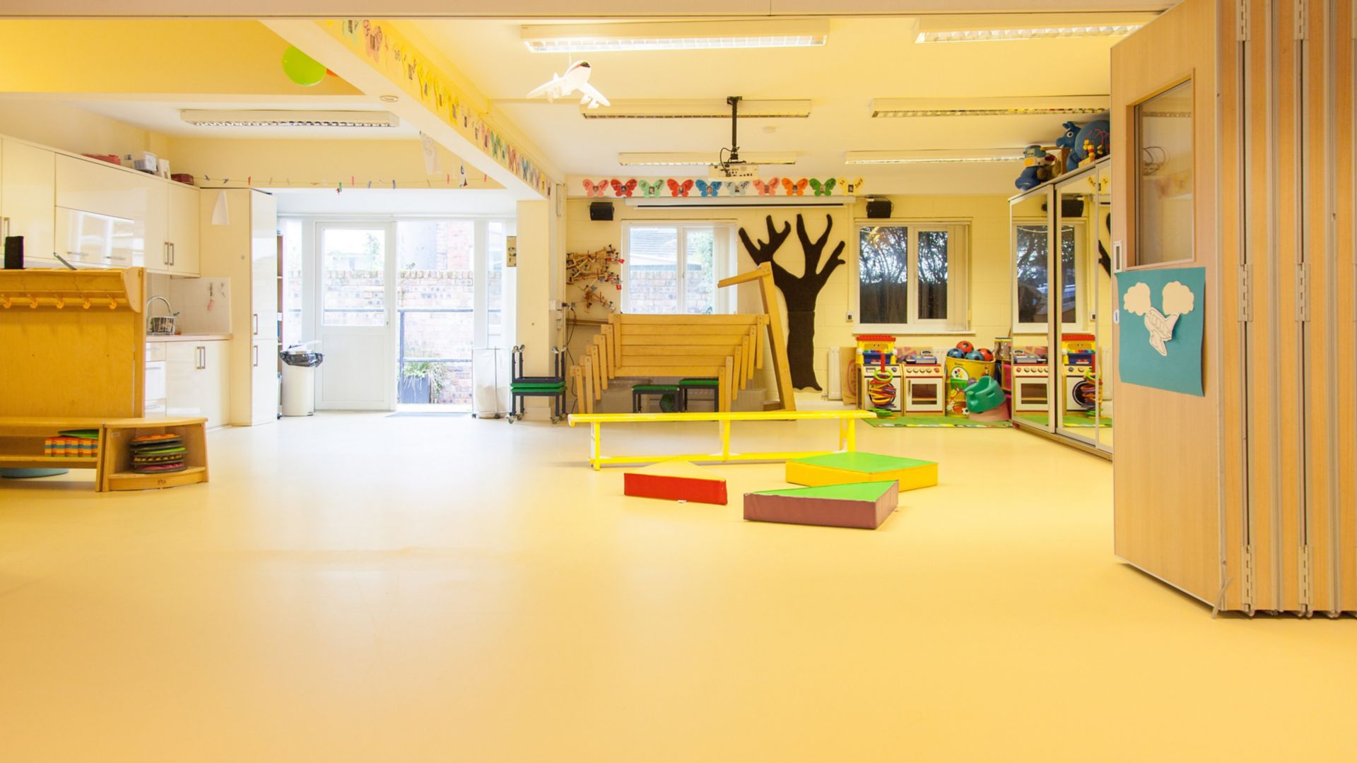 Classroom floor of Stick 'n' Step Charity School in Merseyside, UK