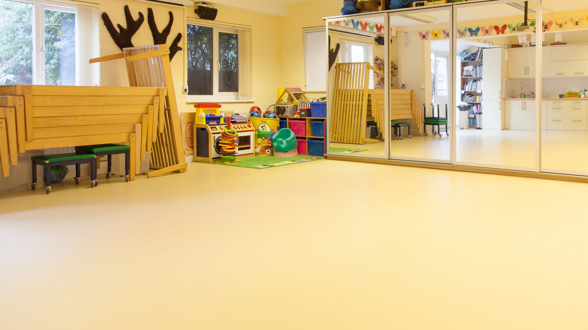 Classroom floor of Stick 'n' Step Charity School in Merseyside, UK