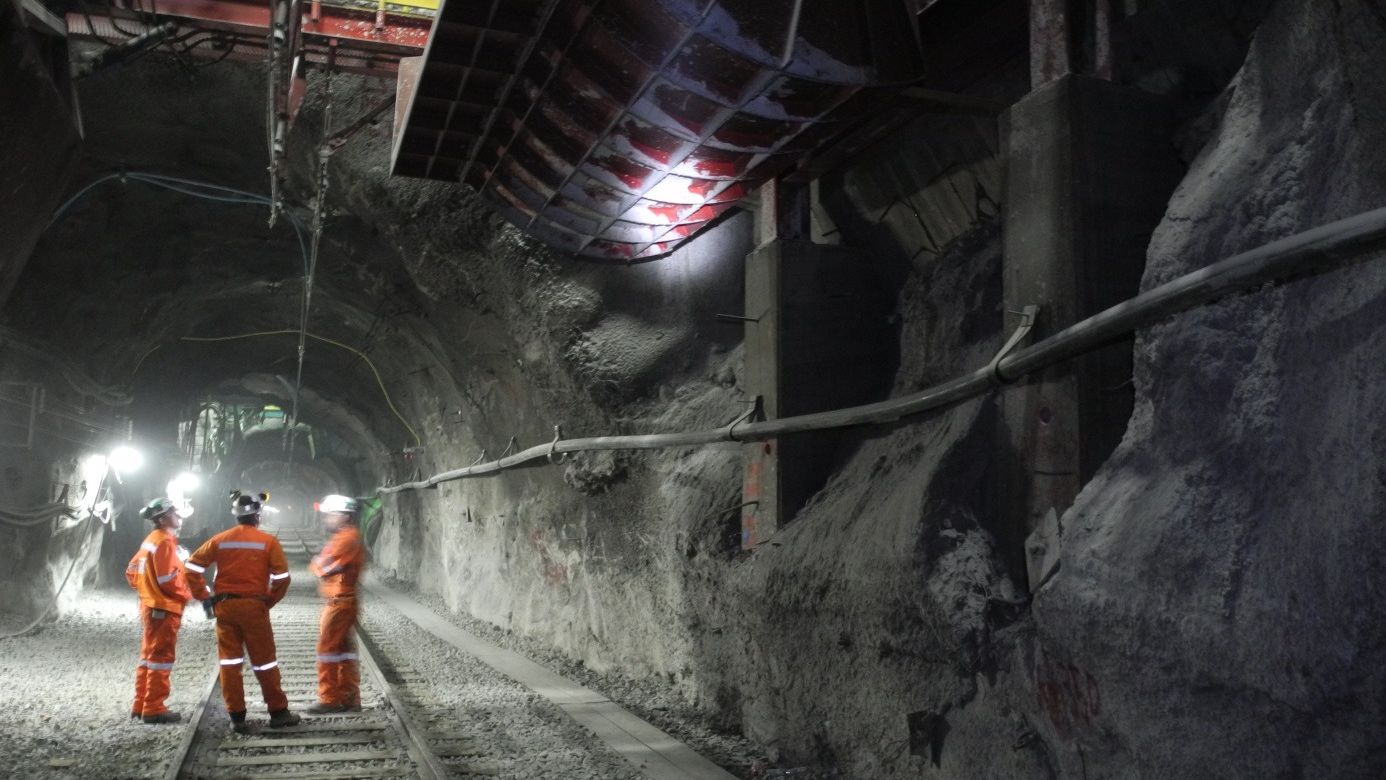 Cosntruction workers in the El Teniente Mine in Chile