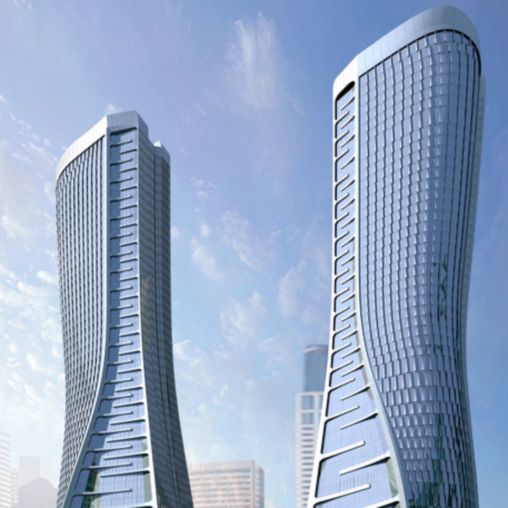 Digital created image of two skyscrapers