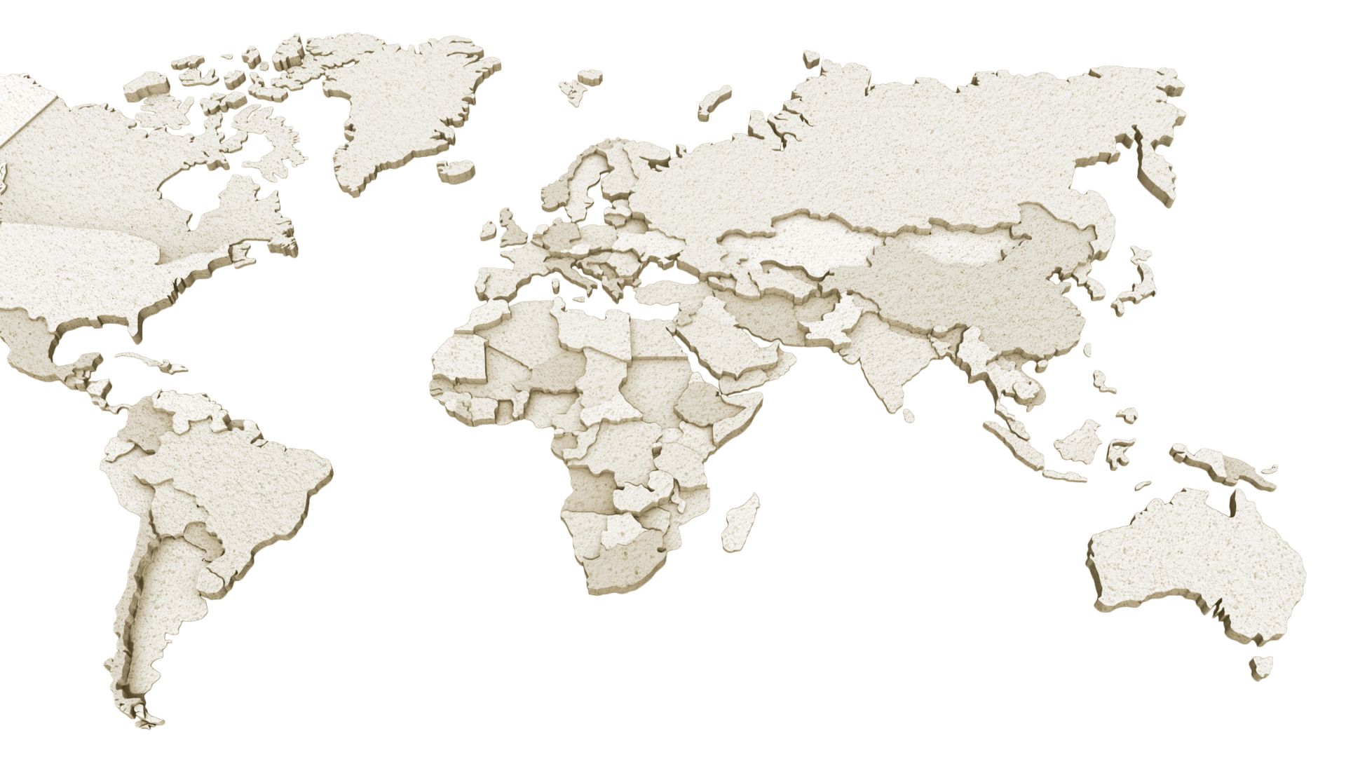 World map with beige white facade texture render finishes on all continents