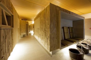 Sport center sauna spa footbath with tile floor adhesive in Fitnesspark Allmend Switzerland