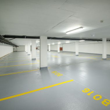 The floor of a car parking garage in Linz, Austria