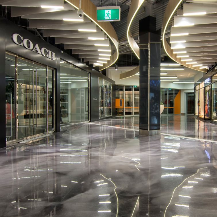 Metallic floor coated with Sikafloor in DFO Homebush shopping center