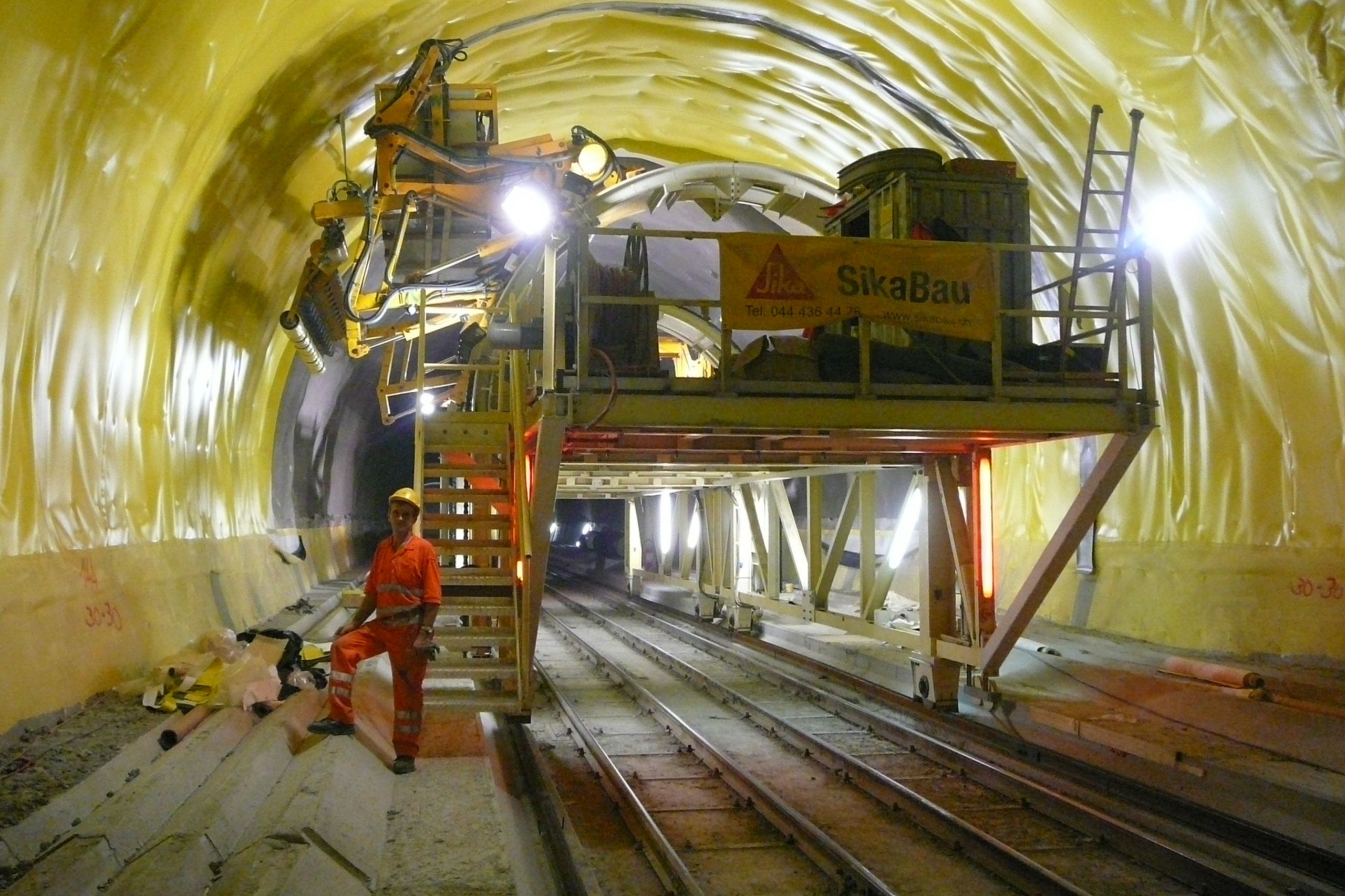 Waterproofing with Sikaplan membrane Gotthard Tunnel in Switzerland