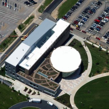 Cool roof with singly-ply PVC membrane of Sarnafil system installed on Griffin Hall in Highland Heights in USA