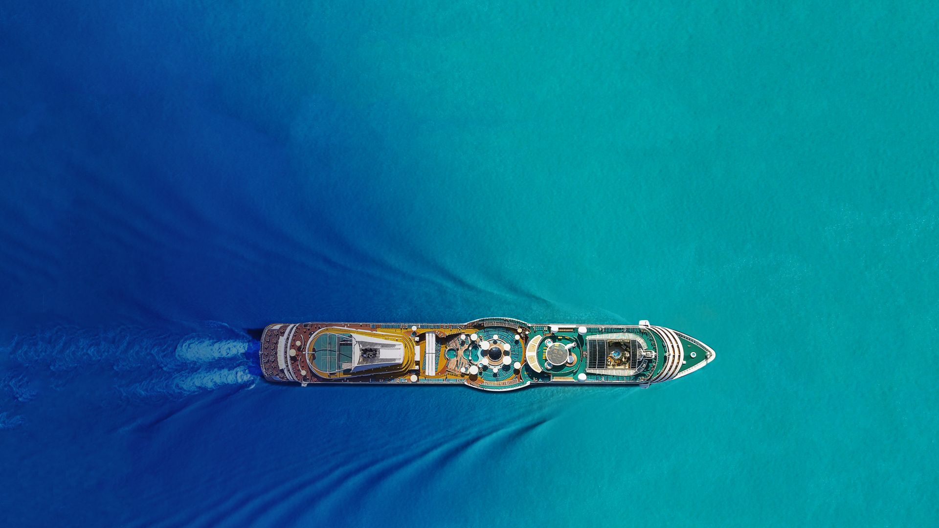 Cruise ship  on the ocean, bird's eye view