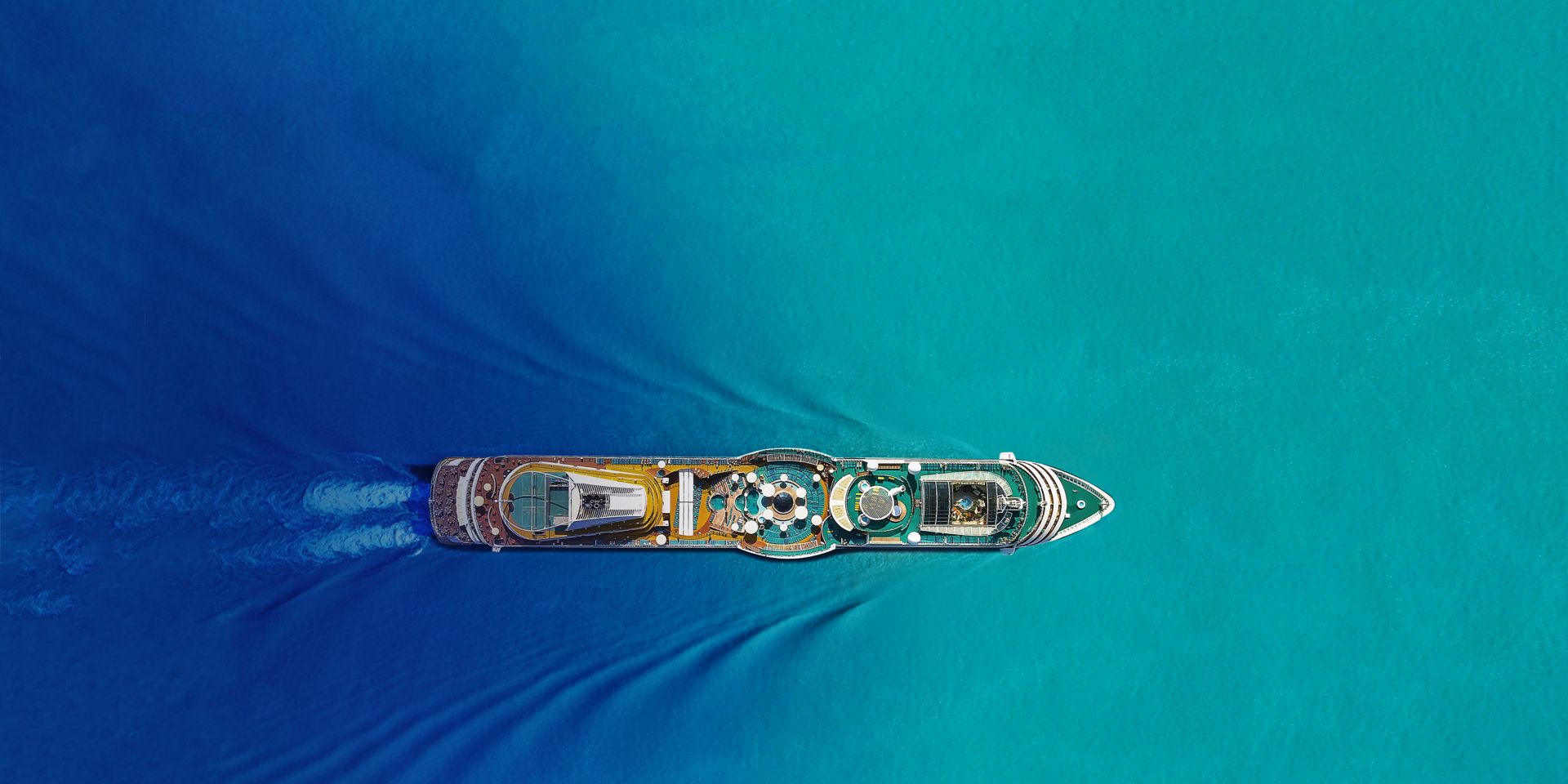 Cruise ship  on the ocean, bird's eye view