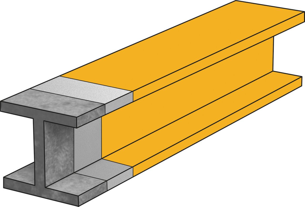 Illustration of beam with intumescent coating passive fire protection