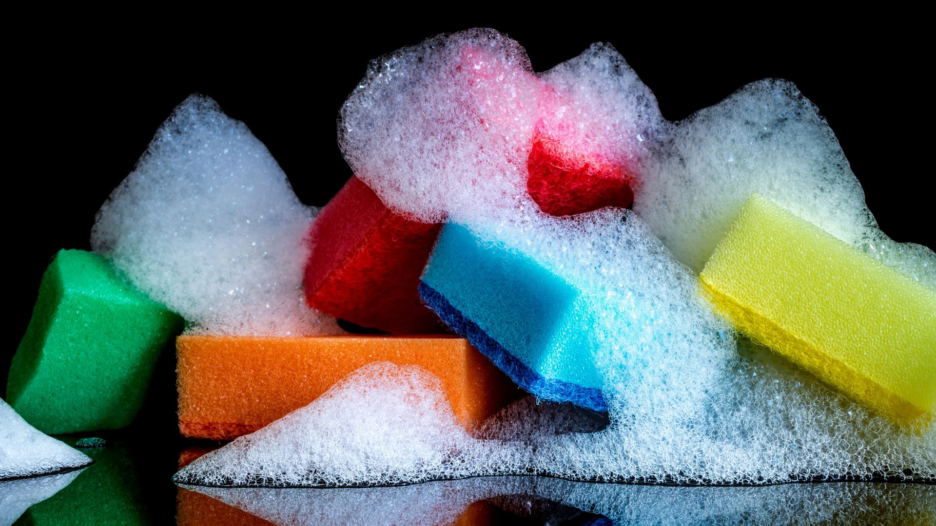 Colorful sponges covered with foam