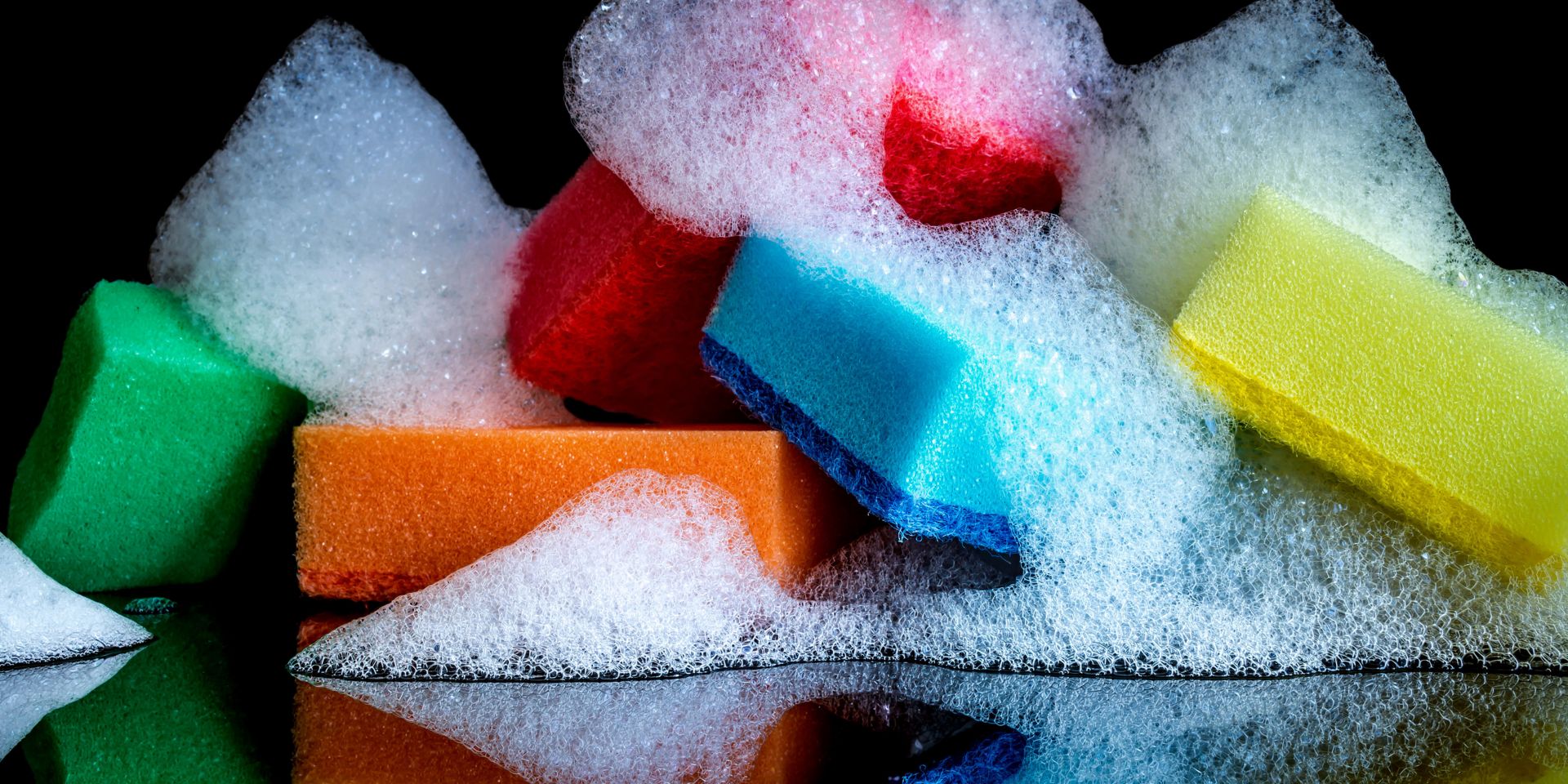 Colorful sponges covered with foam