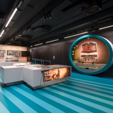 Blue Sika ComfortFloor decorative floor at Information Center at Volkstheater metro station