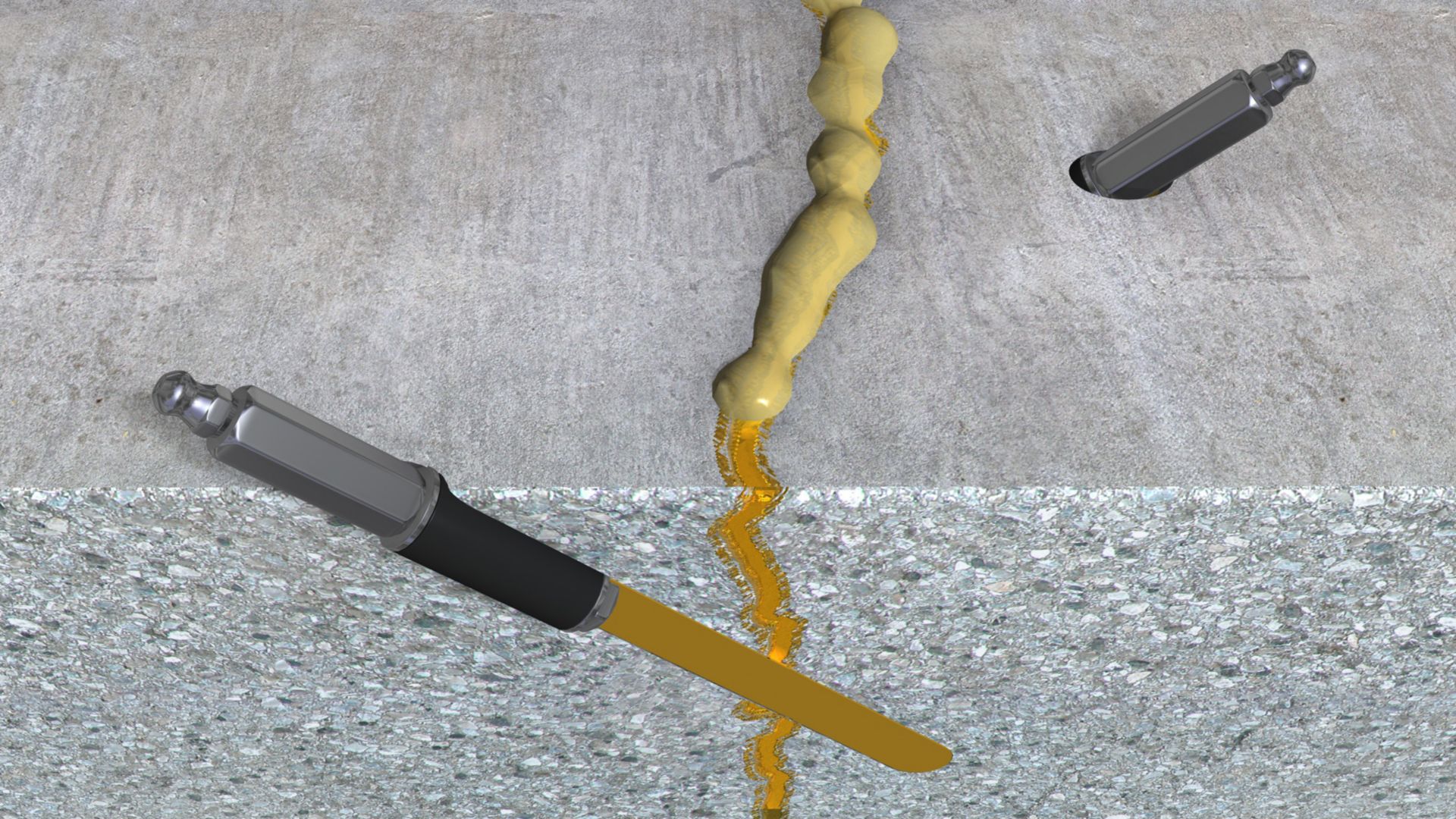 Injection for waterproofing leaking cracks 3d rendering