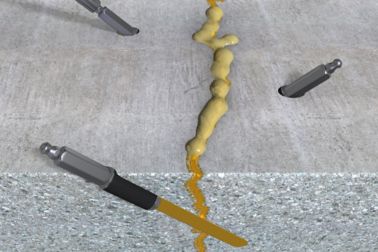 Injection for waterproofing leaking cracks 3d rendering