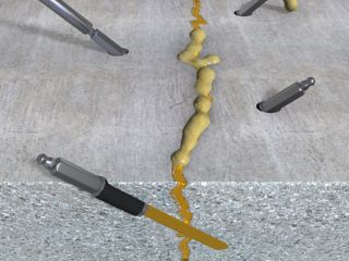 Injection for waterproofing leaking cracks 3d rendering