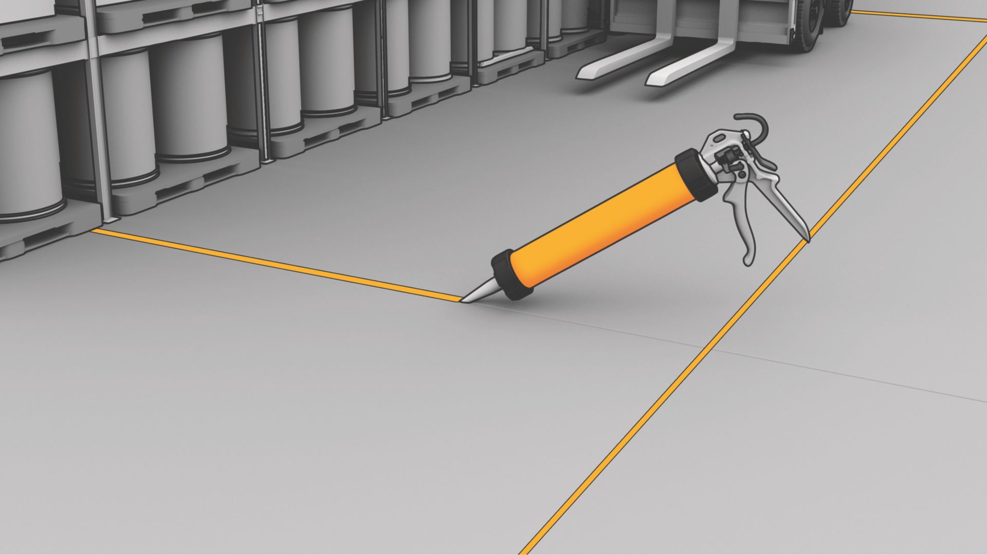 Sealing connection joints in warehouse floor area with Sikaflex elastic joint sealant