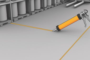 Sealing connection joints in warehouse floor area with Sikaflex elastic joint sealant